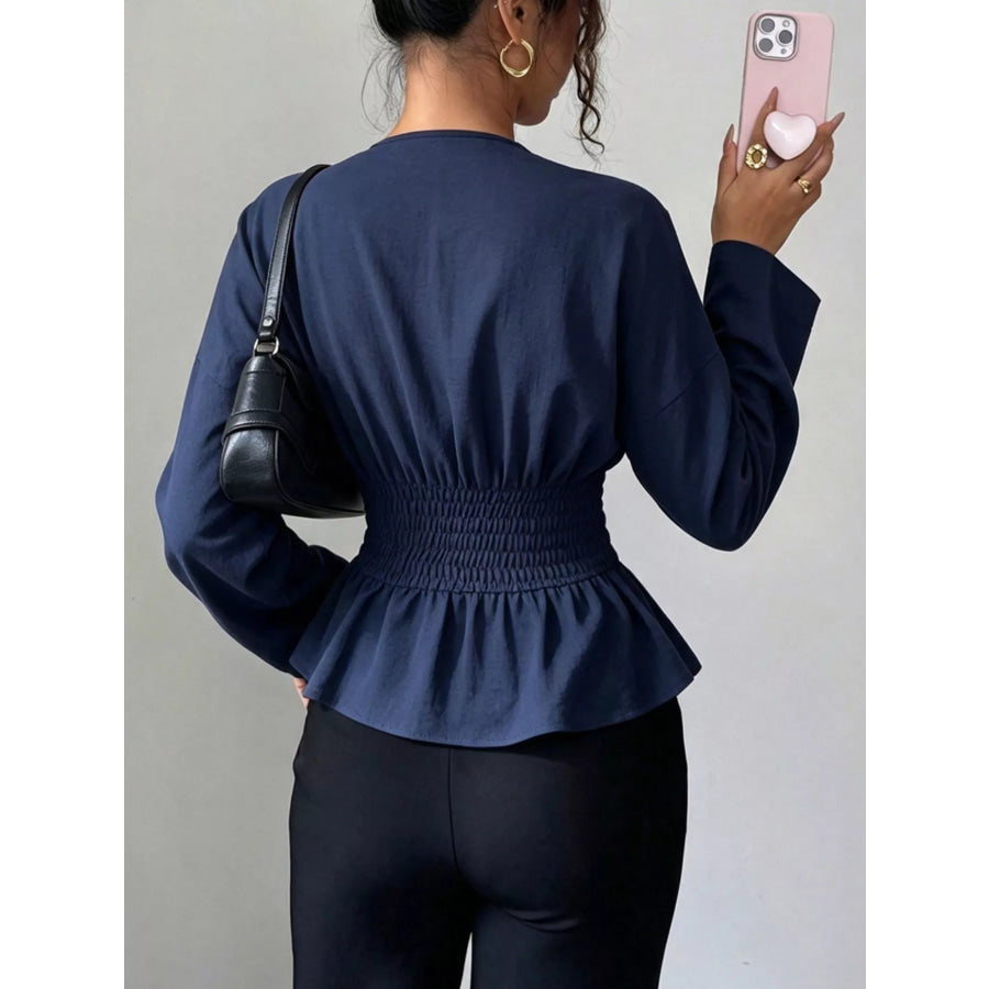 Surplice Long Sleeve Wrap Blouse Apparel and Accessories