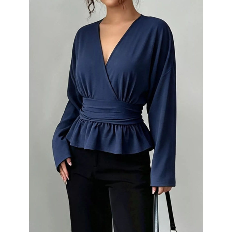 Surplice Long Sleeve Wrap Blouse Apparel and Accessories