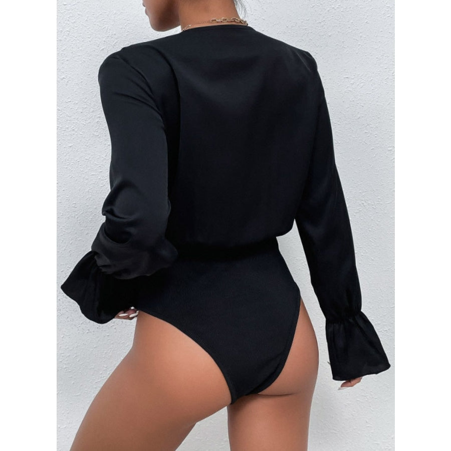 Surplice Neck Flounce Sleeve Bodysuit Black / S