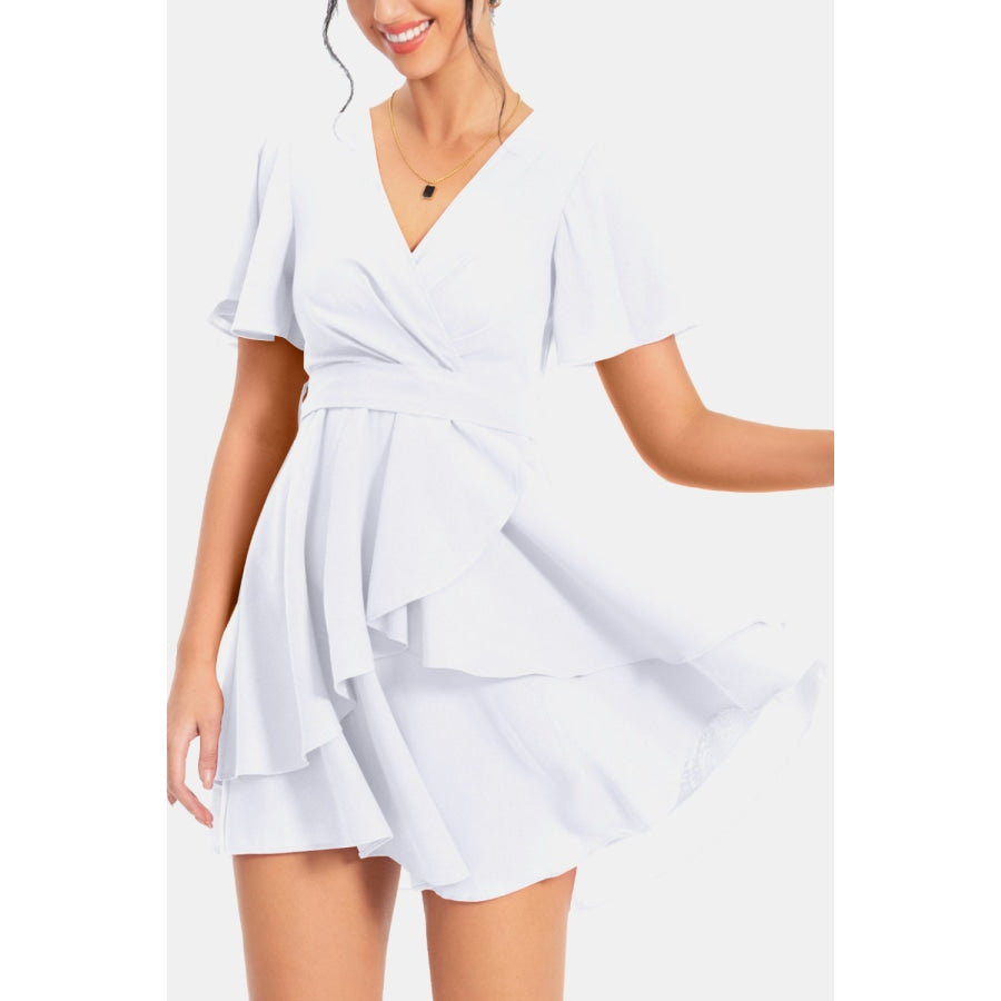 Surplice Neck Flutter Sleeve Dress