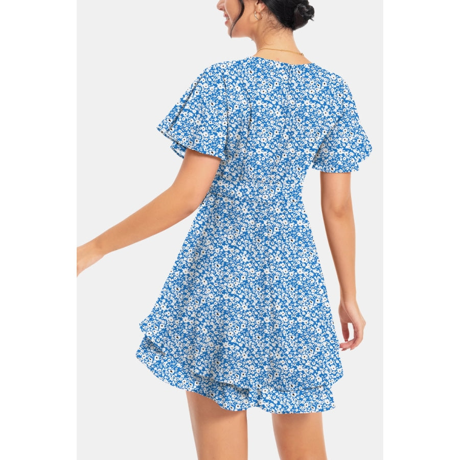 Surplice Neck Flutter Sleeve Dress