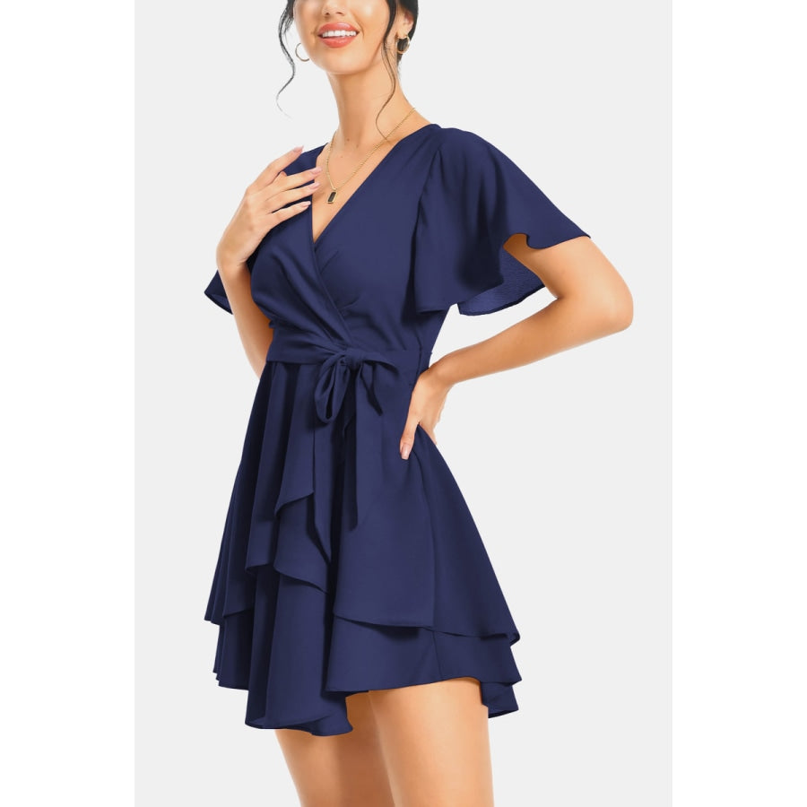 Surplice Neck Flutter Sleeve Dress