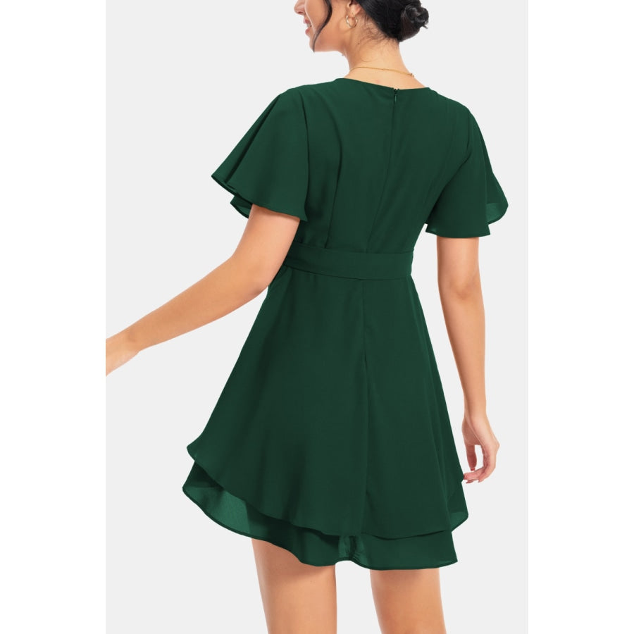 Surplice Neck Flutter Sleeve Dress