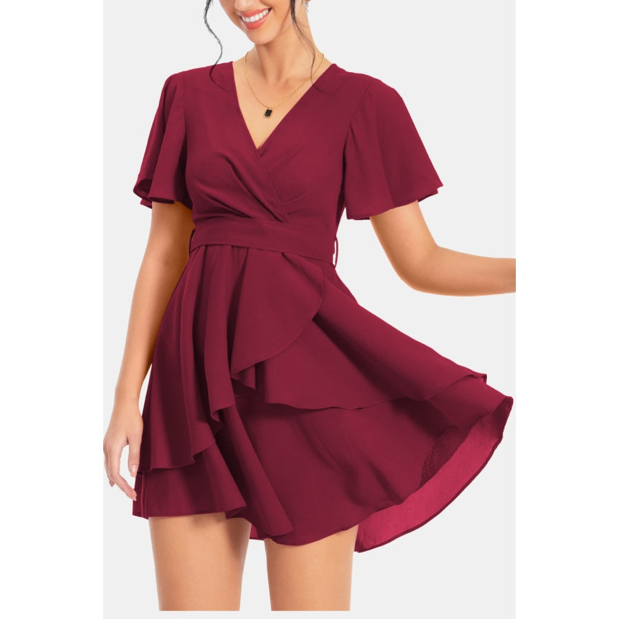 Surplice Neck Flutter Sleeve Dress