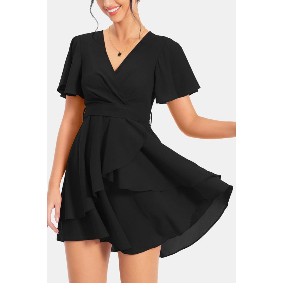 Surplice Neck Flutter Sleeve Dress