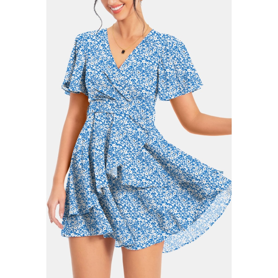 Surplice Neck Flutter Sleeve Dress