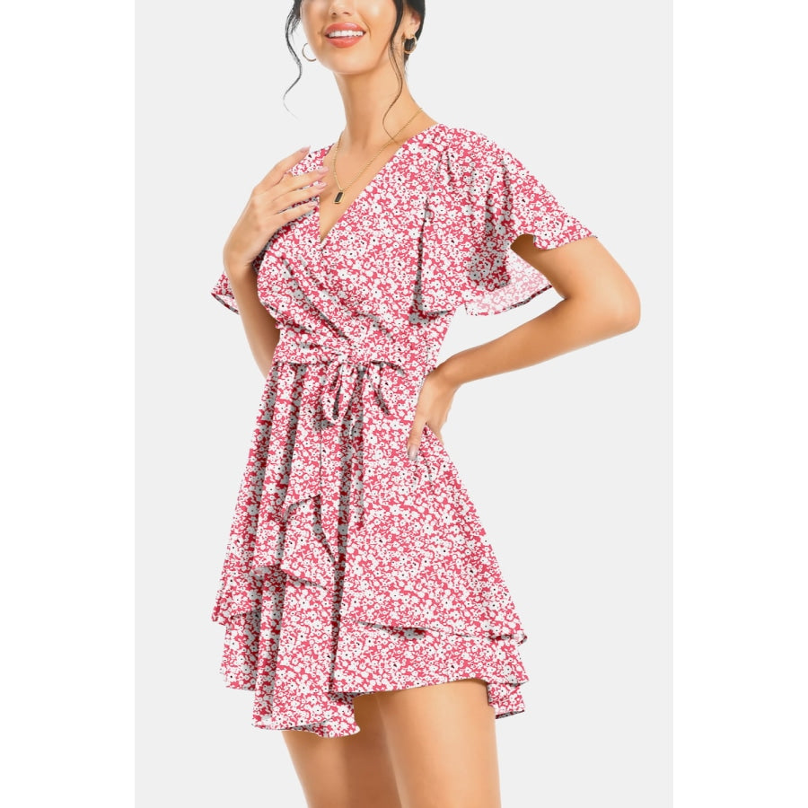 Surplice Neck Flutter Sleeve Dress