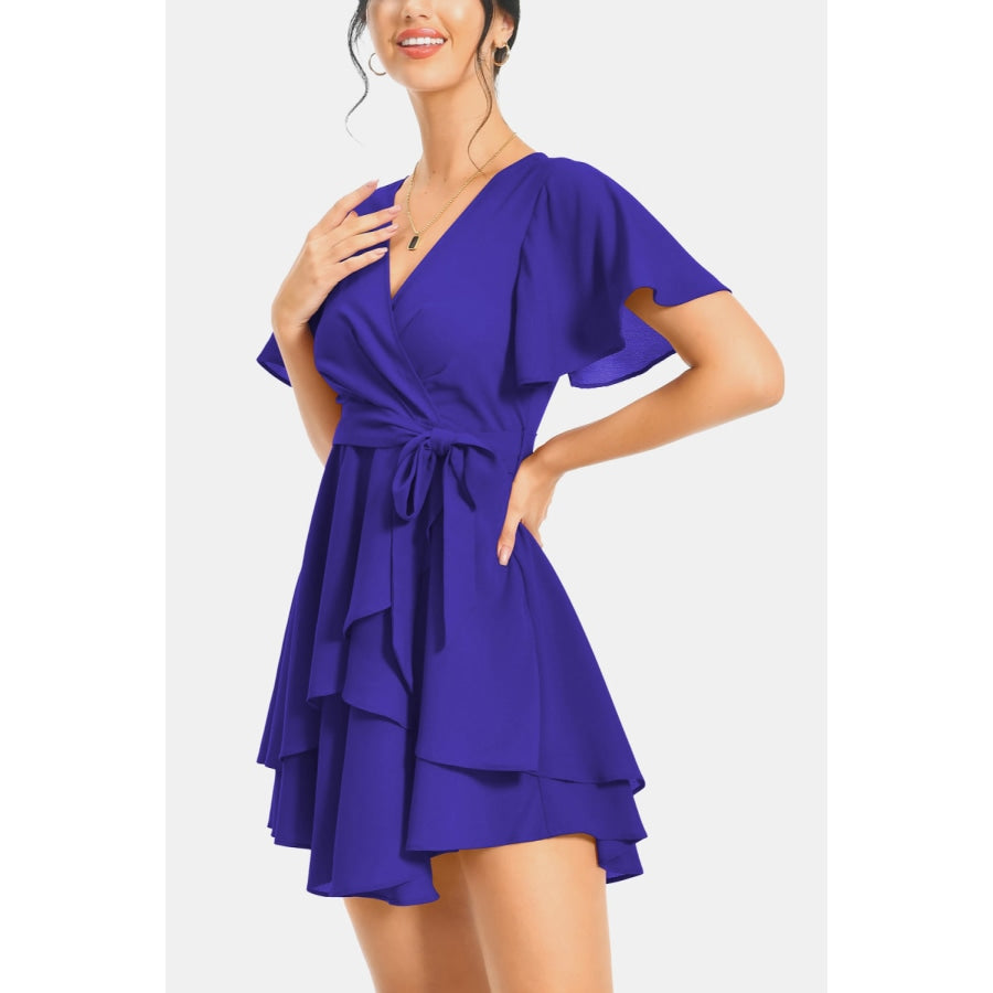 Surplice Neck Flutter Sleeve Dress