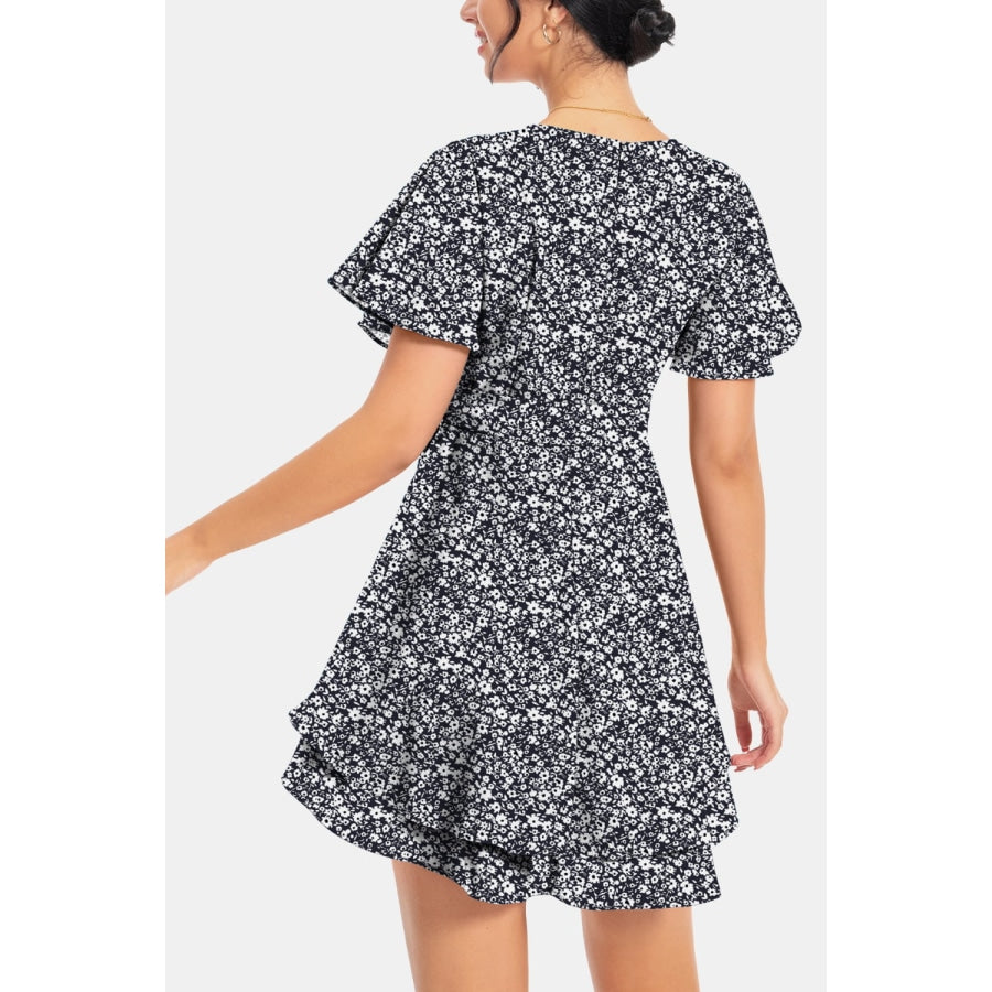 Surplice Neck Flutter Sleeve Dress