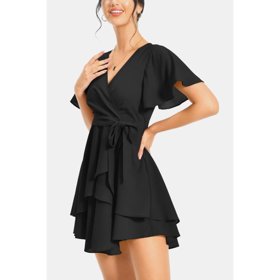 Surplice Neck Flutter Sleeve Dress