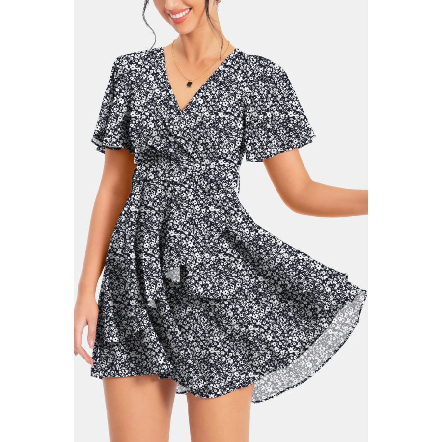 Surplice Neck Flutter Sleeve Dress