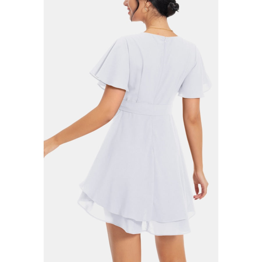 Surplice Neck Flutter Sleeve Dress