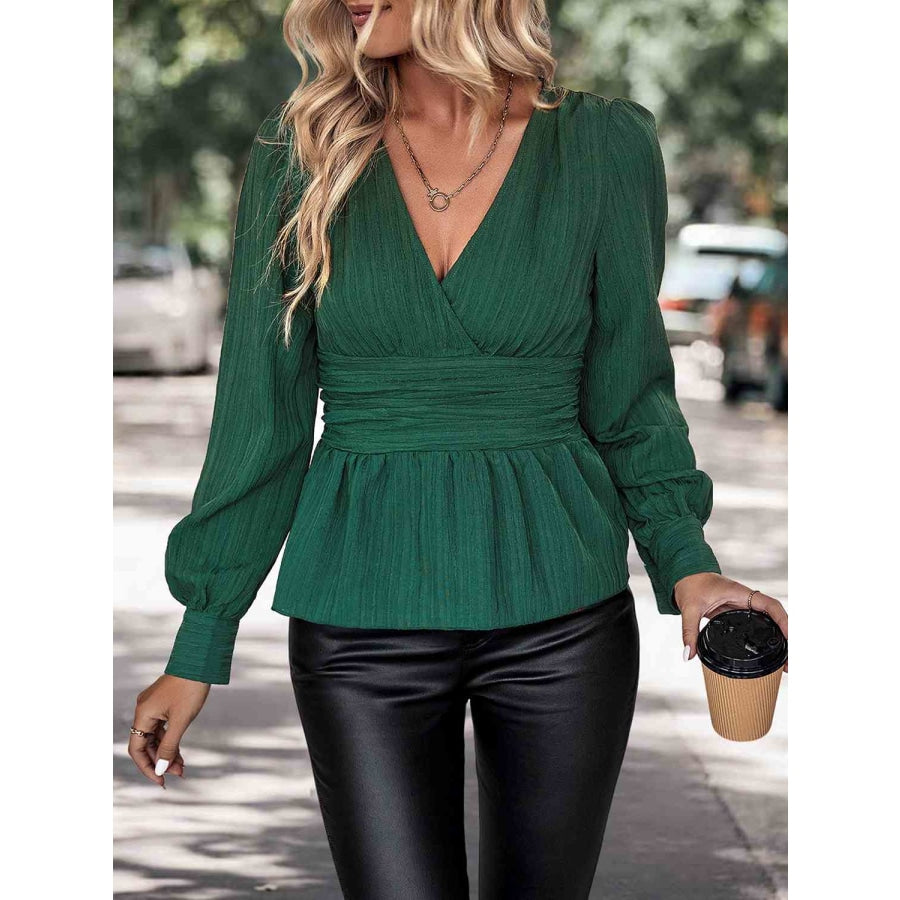 Surplice Neck Long Sleeve Peplum Top