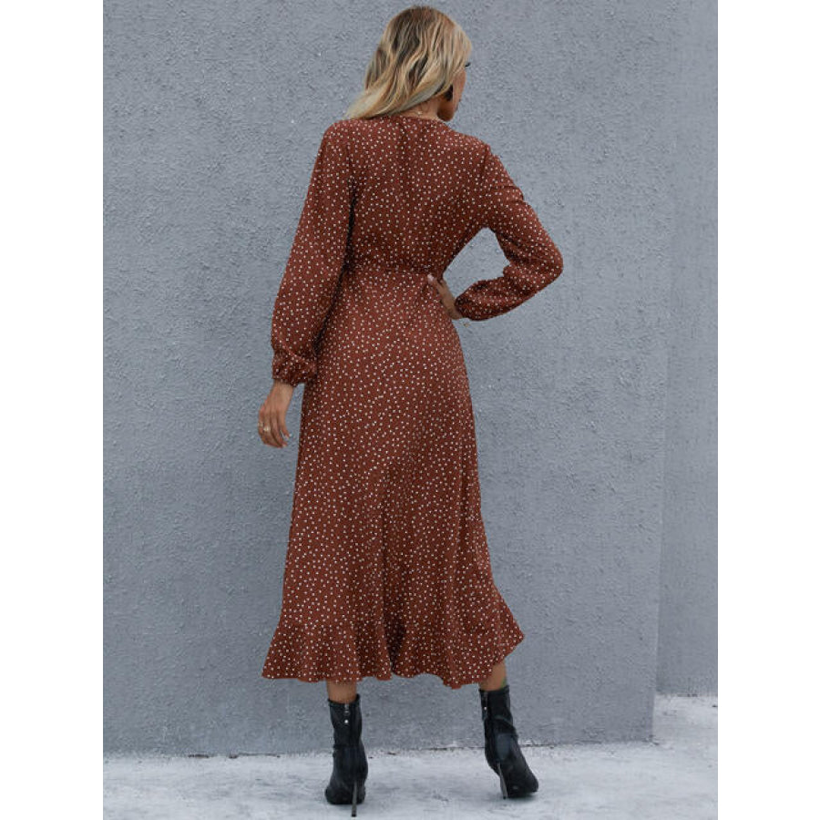 Surplice Neck Ruffled Midi Dress Chestnut / S Clothing