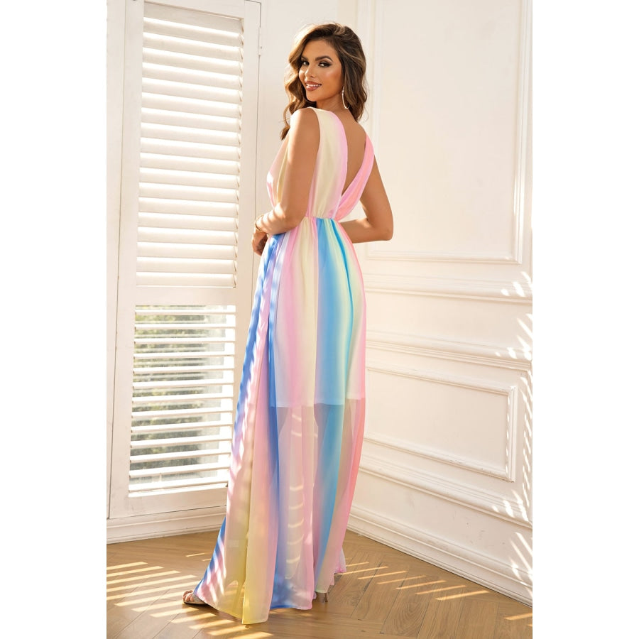 Surplice Neck Sleeveless Maxi Dress Multicolor / XS