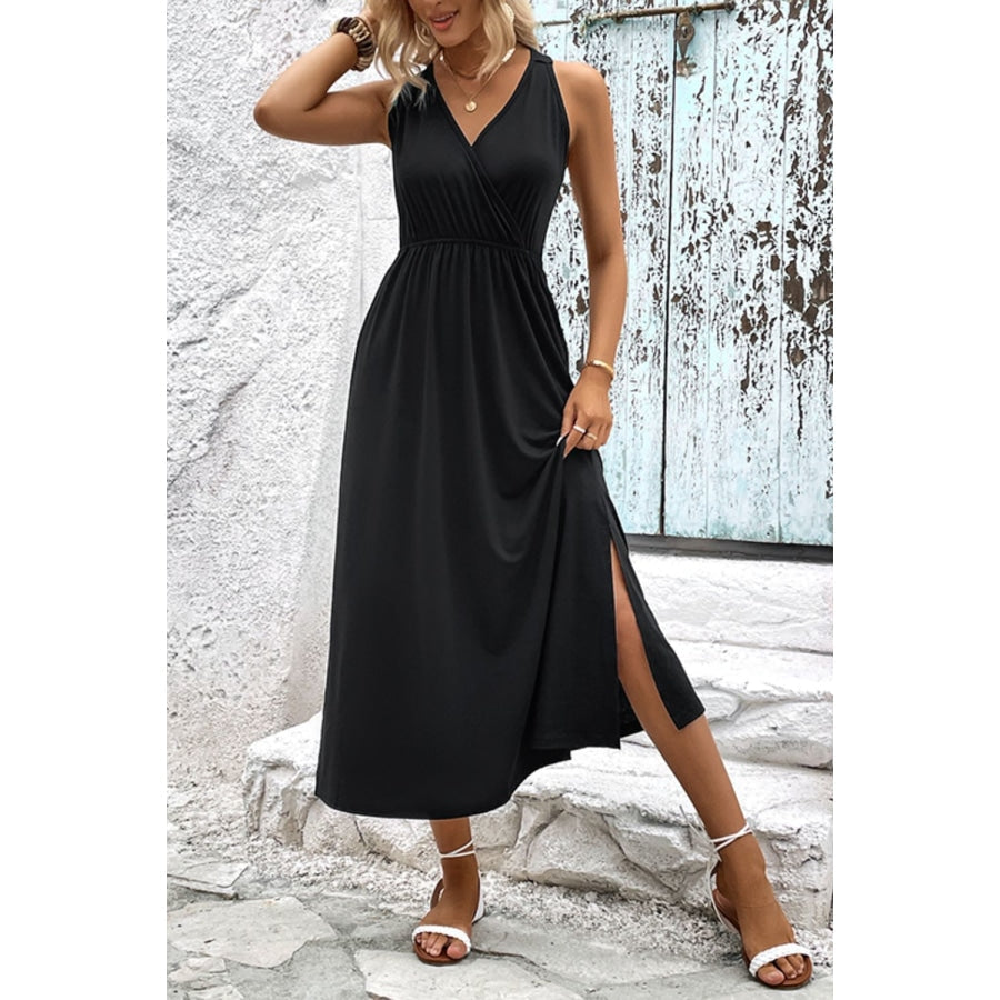 Surplice Neck Slit Sleeveless Dress