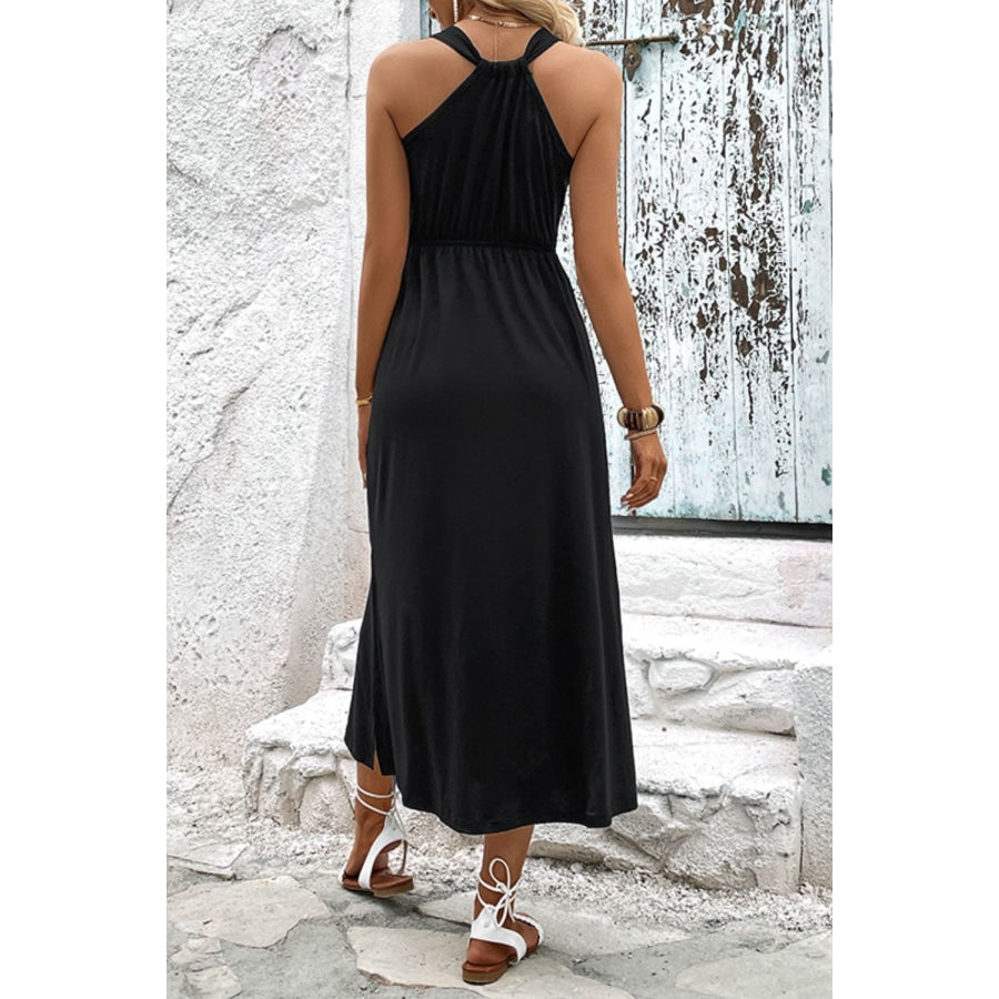 Surplice Neck Slit Sleeveless Dress