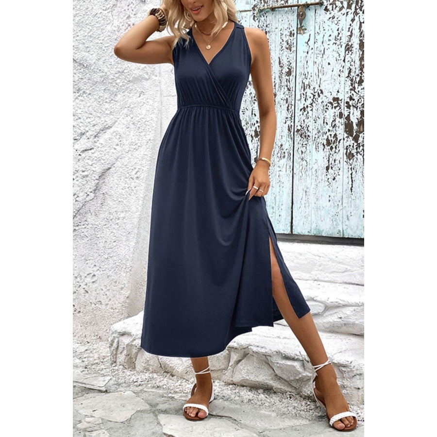 Surplice Neck Slit Sleeveless Dress