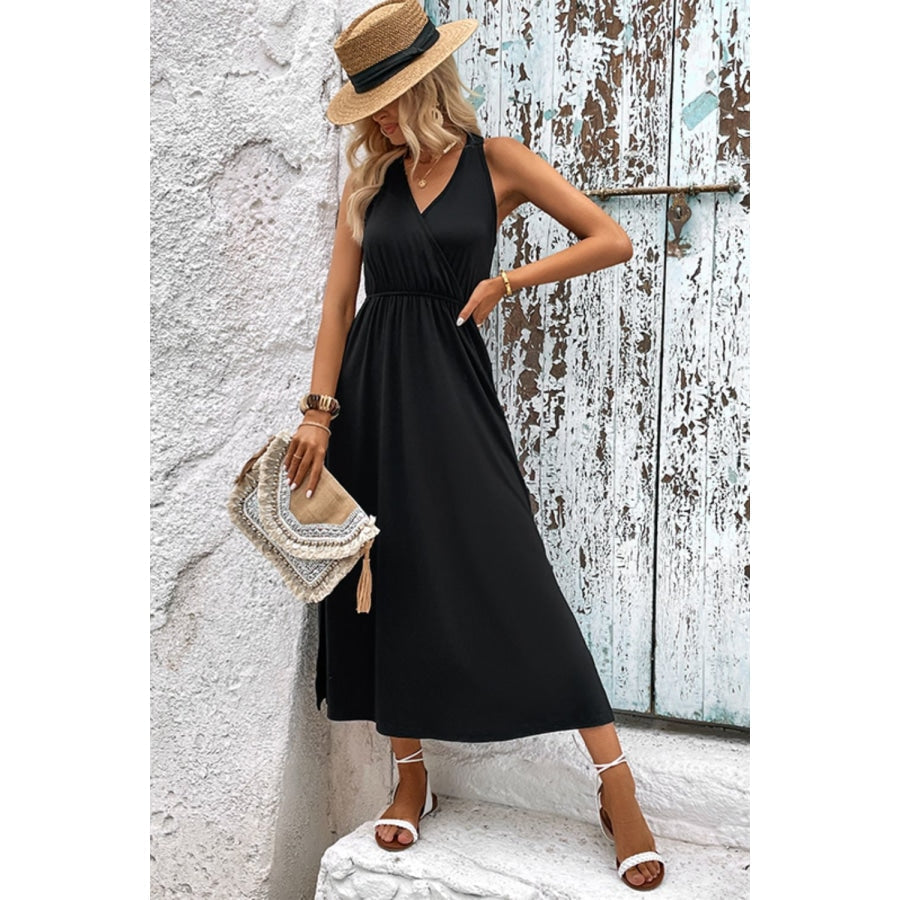 Surplice Neck Slit Sleeveless Dress