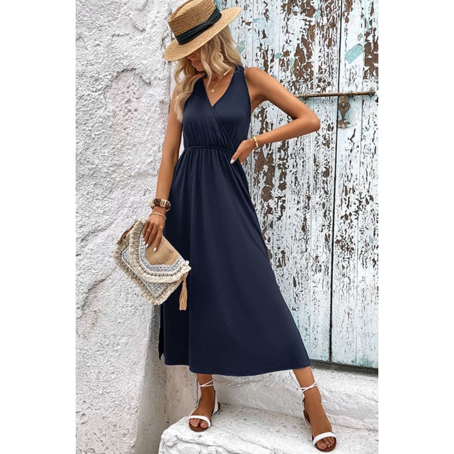 Surplice Neck Slit Sleeveless Dress