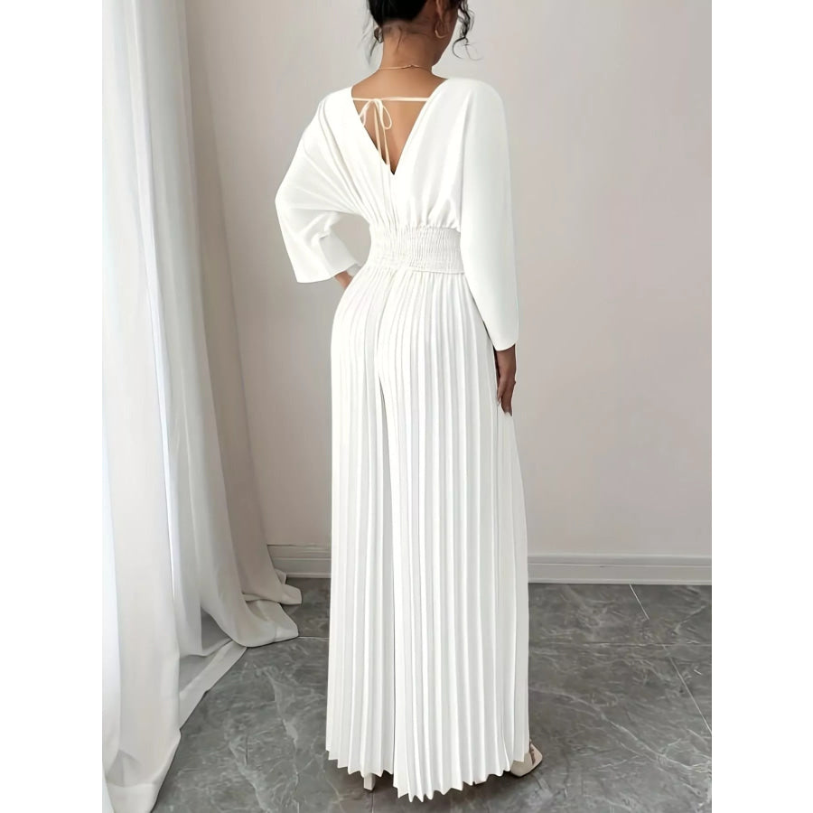 Surplice Pleated Wide Leg Jumpsuit Apparel and Accessories