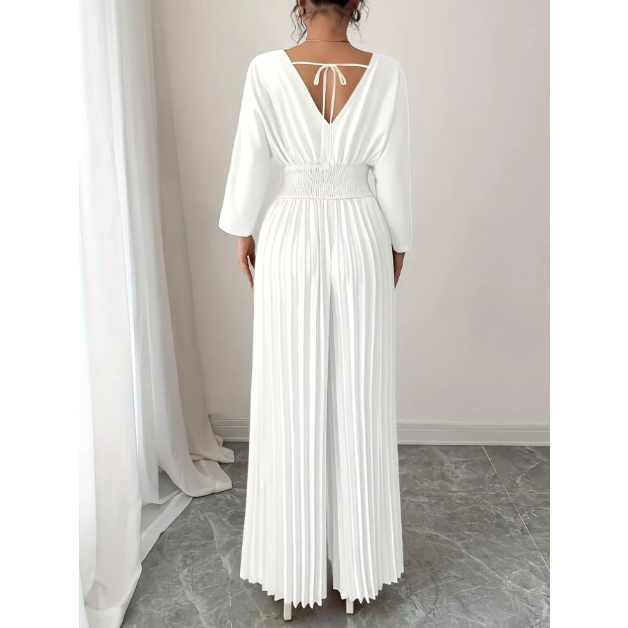 Surplice Pleated Wide Leg Jumpsuit Apparel and Accessories