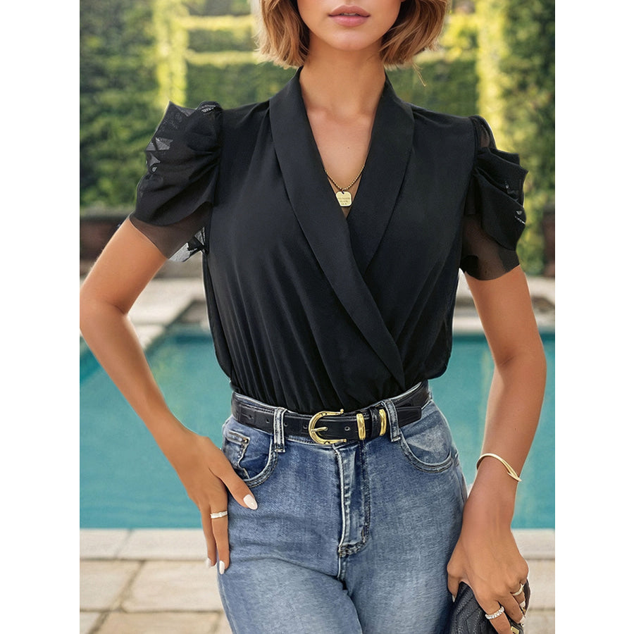 Surplice Puff Sleeve Bodysuit Black / S Apparel and Accessories