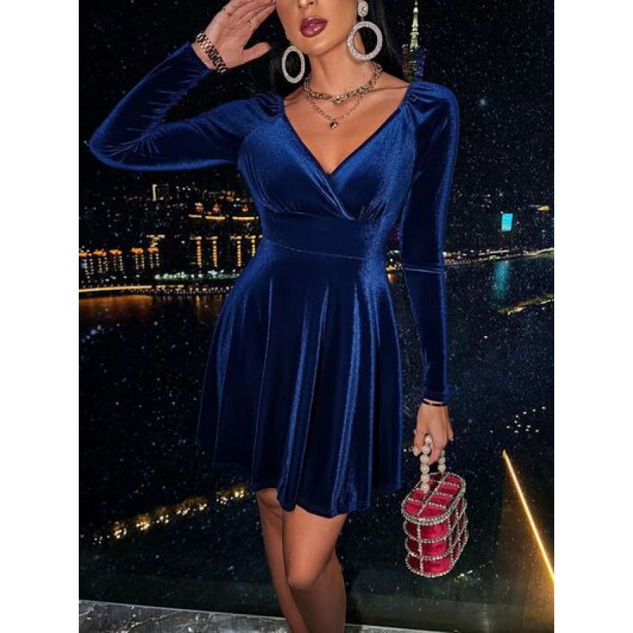 Surplice Raglan Sleeve Mini Dress Navy / S Apparel and Accessories