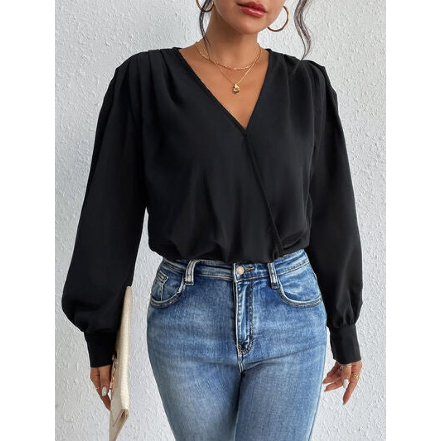 Surplice Ruched Long Sleeve Bodysuit Apparel and Accessories