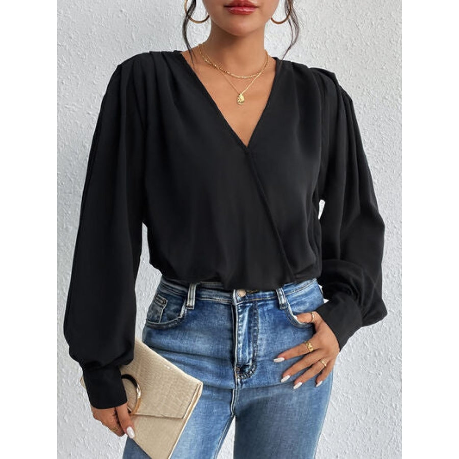 Surplice Ruched Long Sleeve Bodysuit Apparel and Accessories