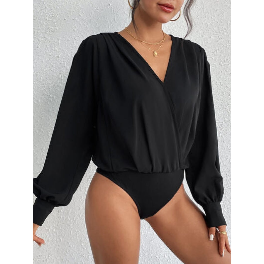 Surplice Ruched Long Sleeve Bodysuit Apparel and Accessories