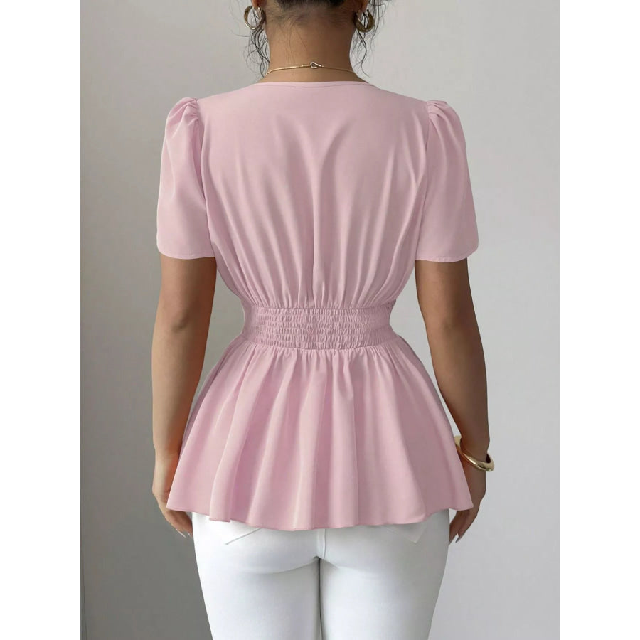Surplice Short Sleeve Blouse Apparel and Accessories