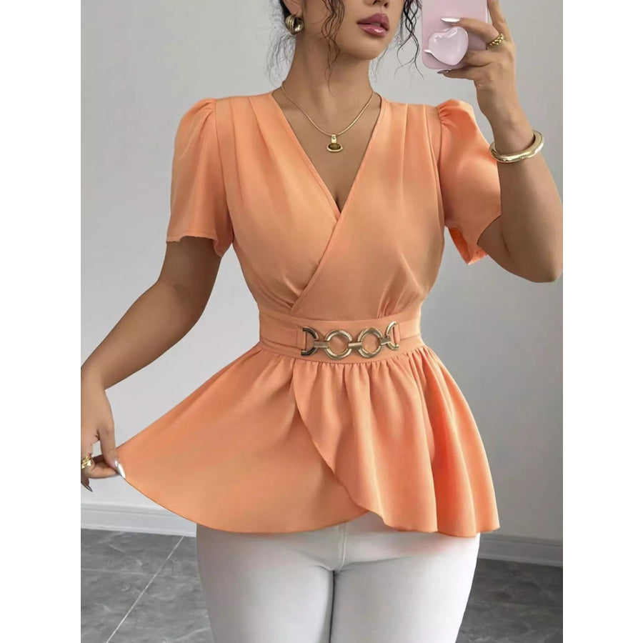 Surplice Short Sleeve Blouse Apparel and Accessories