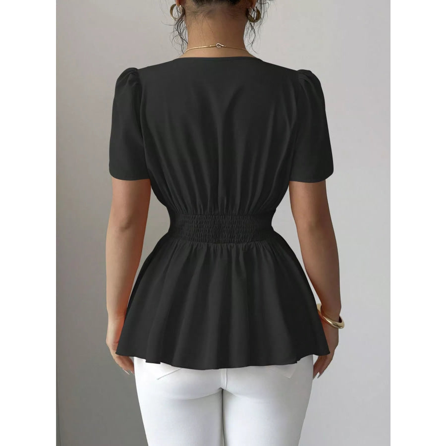 Surplice Short Sleeve Blouse Apparel and Accessories