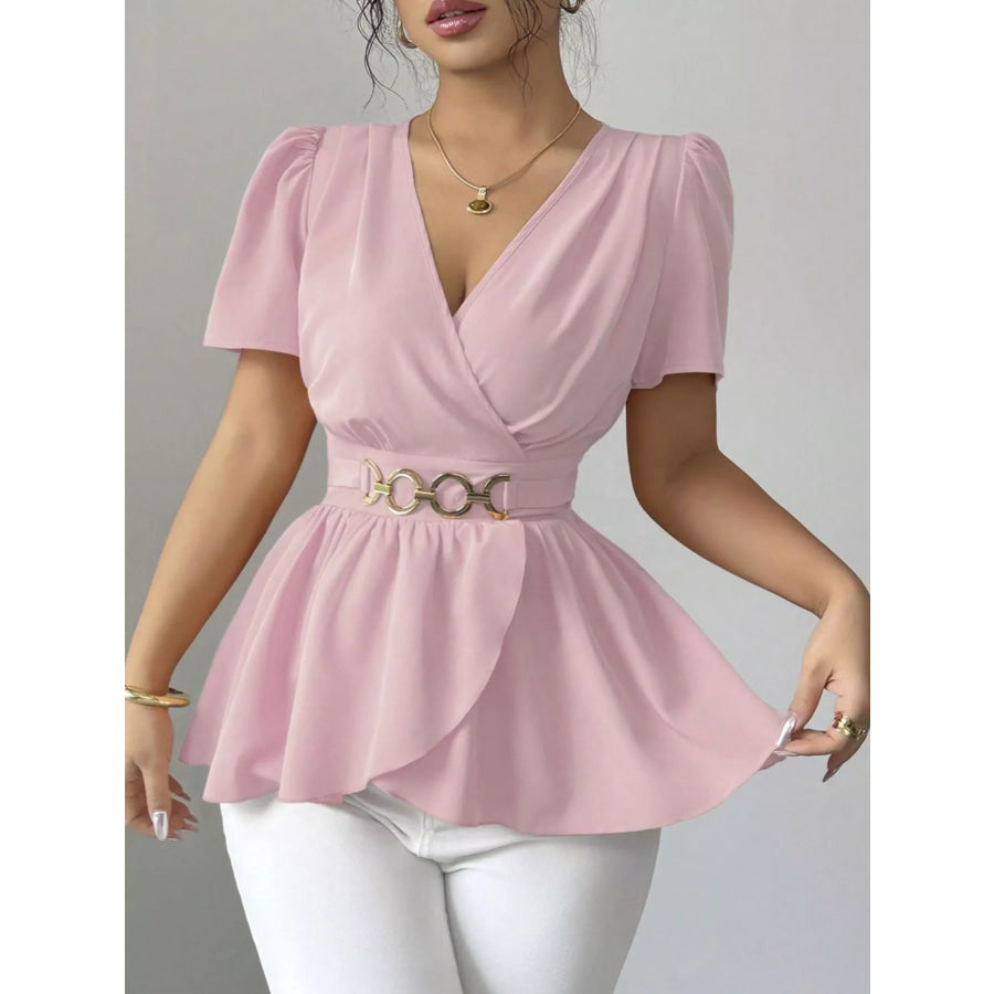Surplice Short Sleeve Blouse Apparel and Accessories