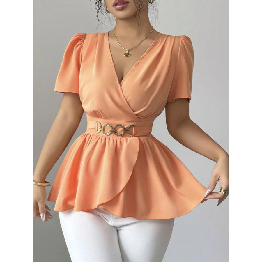 Surplice Short Sleeve Blouse Apparel and Accessories