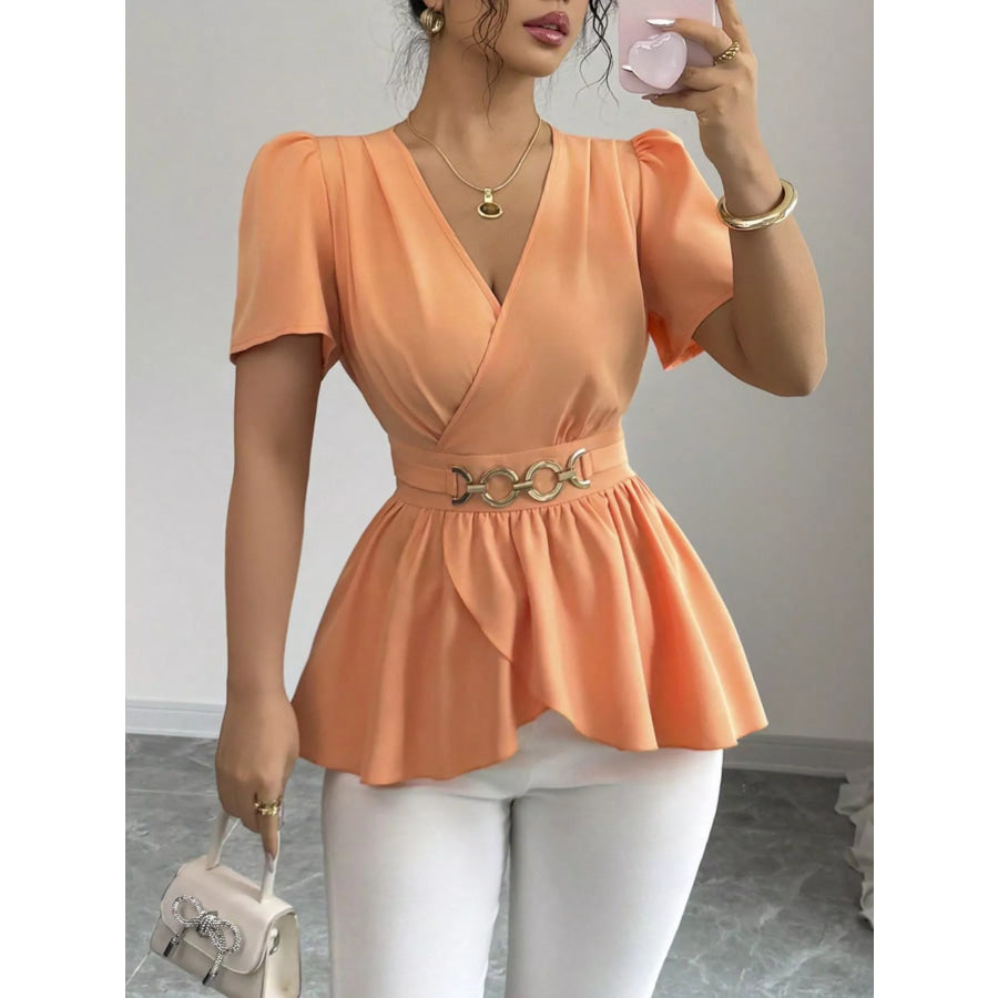 Surplice Short Sleeve Blouse Apparel and Accessories