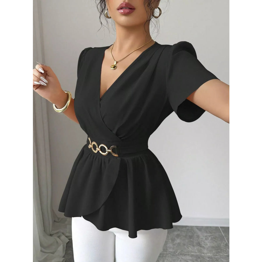 Surplice Short Sleeve Blouse Apparel and Accessories