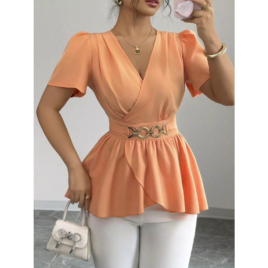 Surplice Short Sleeve Blouse Apparel and Accessories