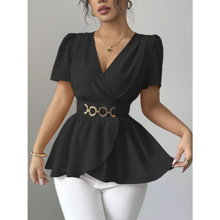 Surplice Short Sleeve Blouse Apparel and Accessories