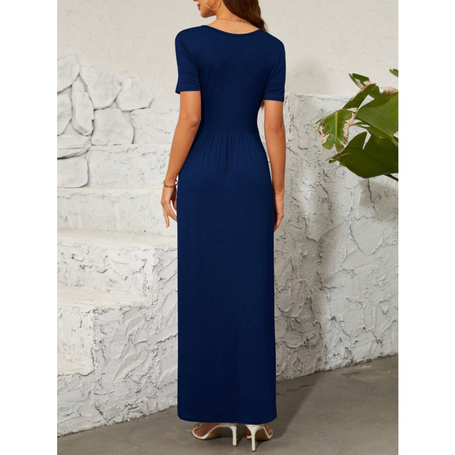 Surplice Short Sleeve Maxi Dress Apparel and Accessories