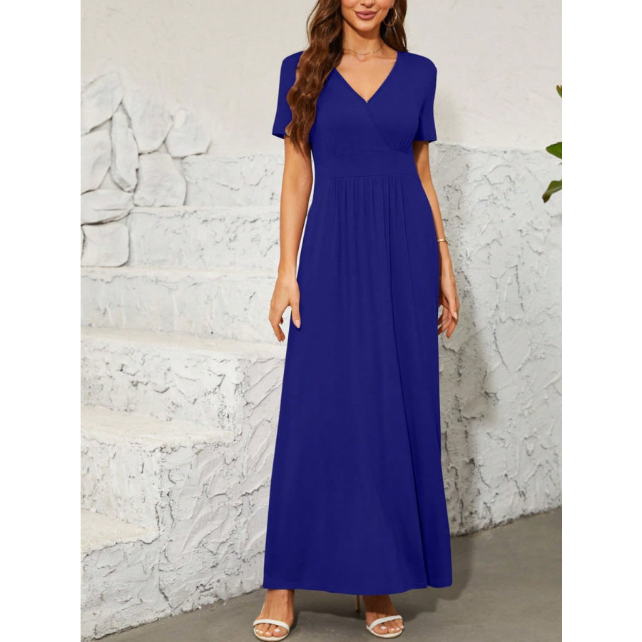 Surplice Short Sleeve Maxi Dress Apparel and Accessories