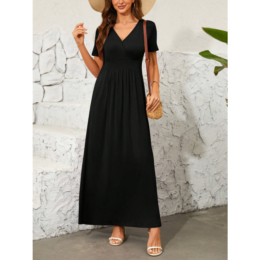 Surplice Short Sleeve Maxi Dress Apparel and Accessories