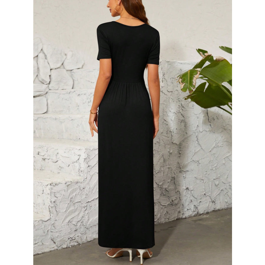 Surplice Short Sleeve Maxi Dress Apparel and Accessories