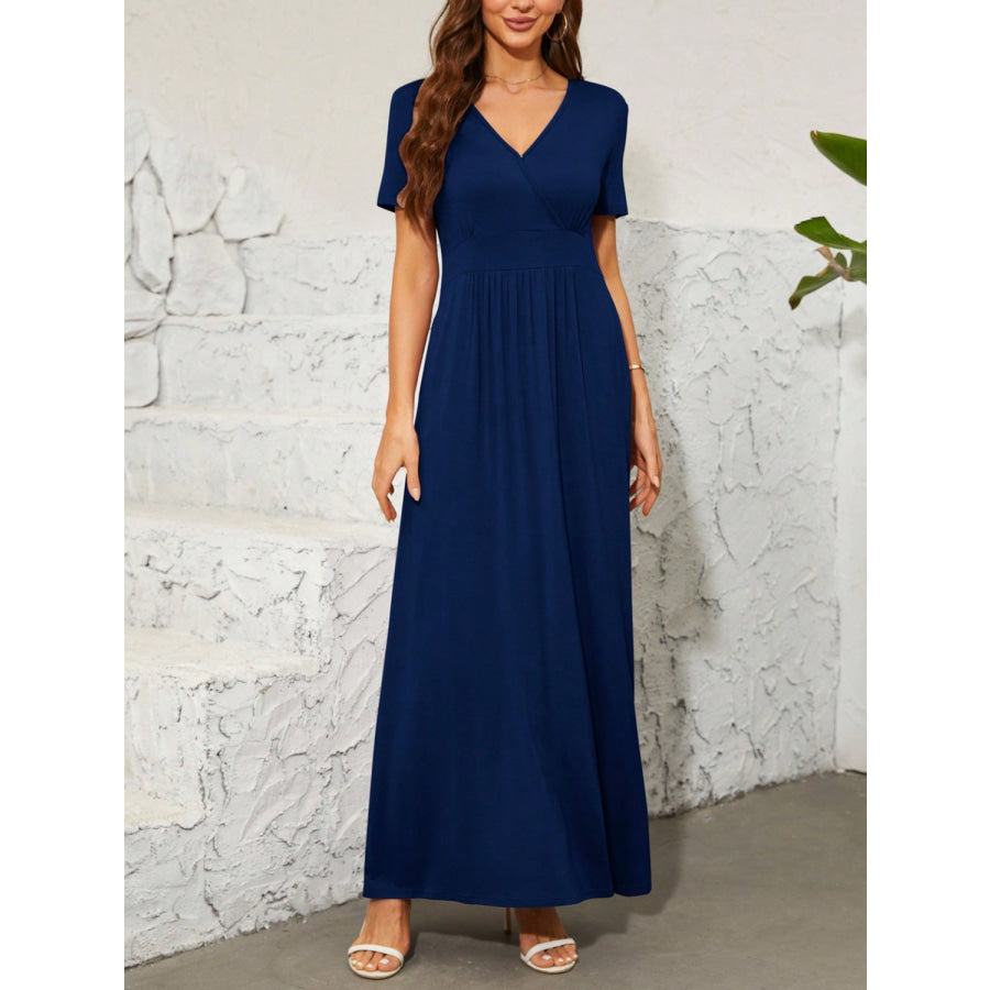 Surplice Short Sleeve Maxi Dress Apparel and Accessories