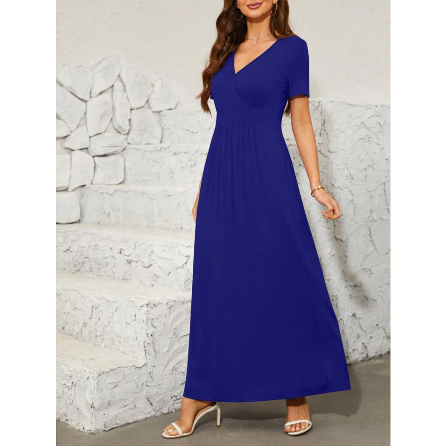 Surplice Short Sleeve Maxi Dress Apparel and Accessories