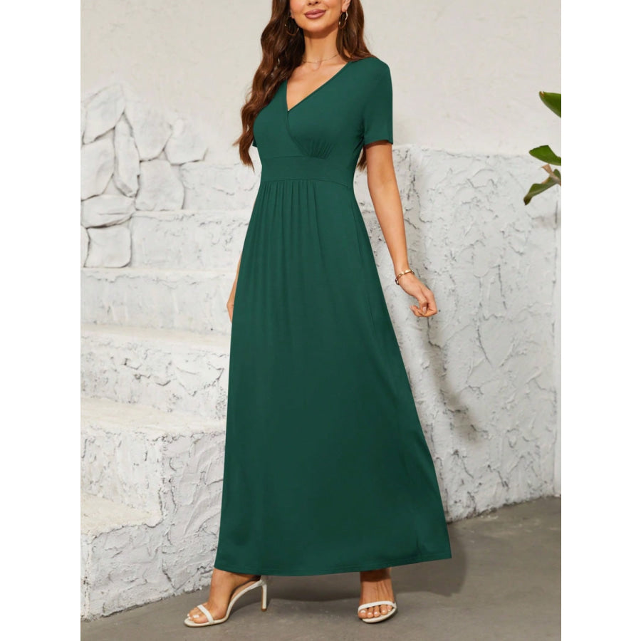 Surplice Short Sleeve Maxi Dress Apparel and Accessories