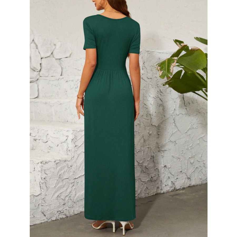 Surplice Short Sleeve Maxi Dress Apparel and Accessories