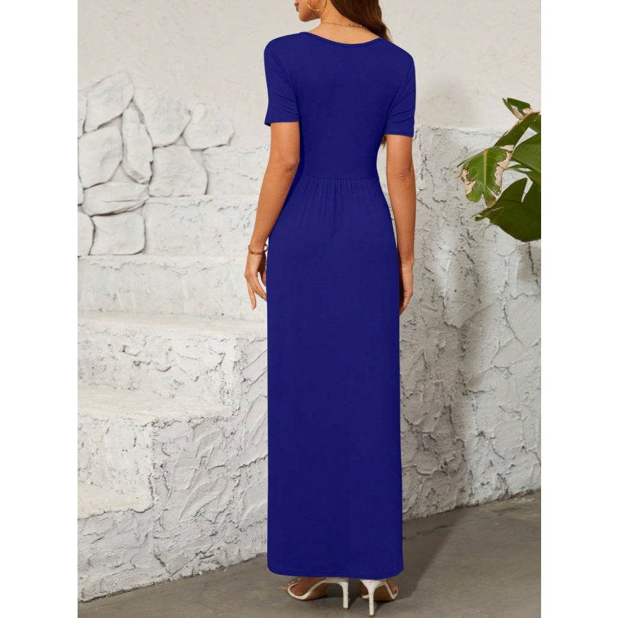 Surplice Short Sleeve Maxi Dress Royal Blue / S Apparel and Accessories