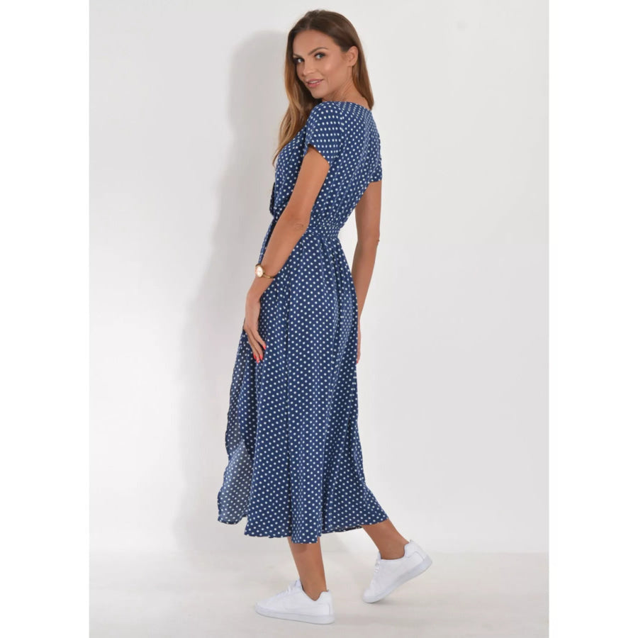 Surplice Short Sleeve Midi Dress Apparel and Accessories